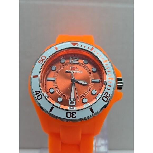Seapro SP3218 Spring Orange Quartz Womens Watch Silicone 36mm New Battery WR30M